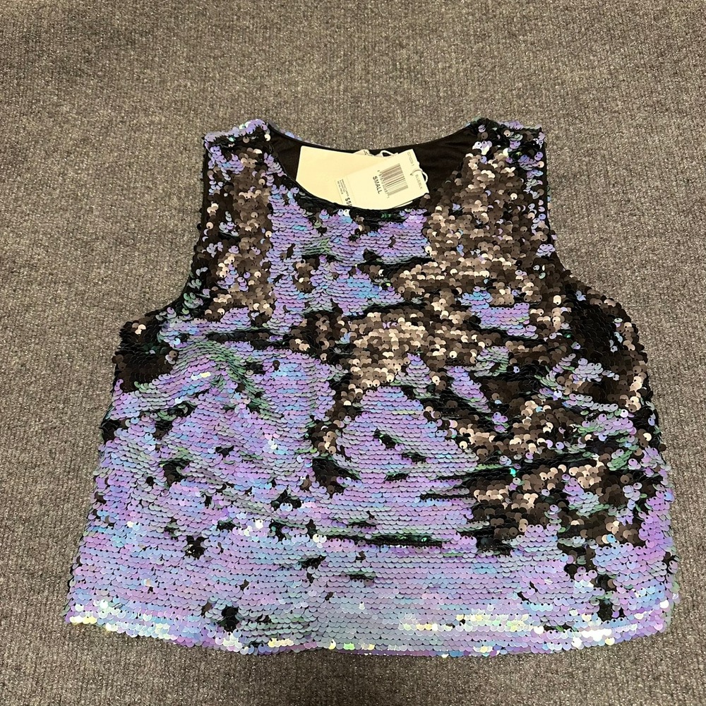 NEW NWT Lucy Paris Iridescent Purple Sequin Crop Tank Top Small G71029-1